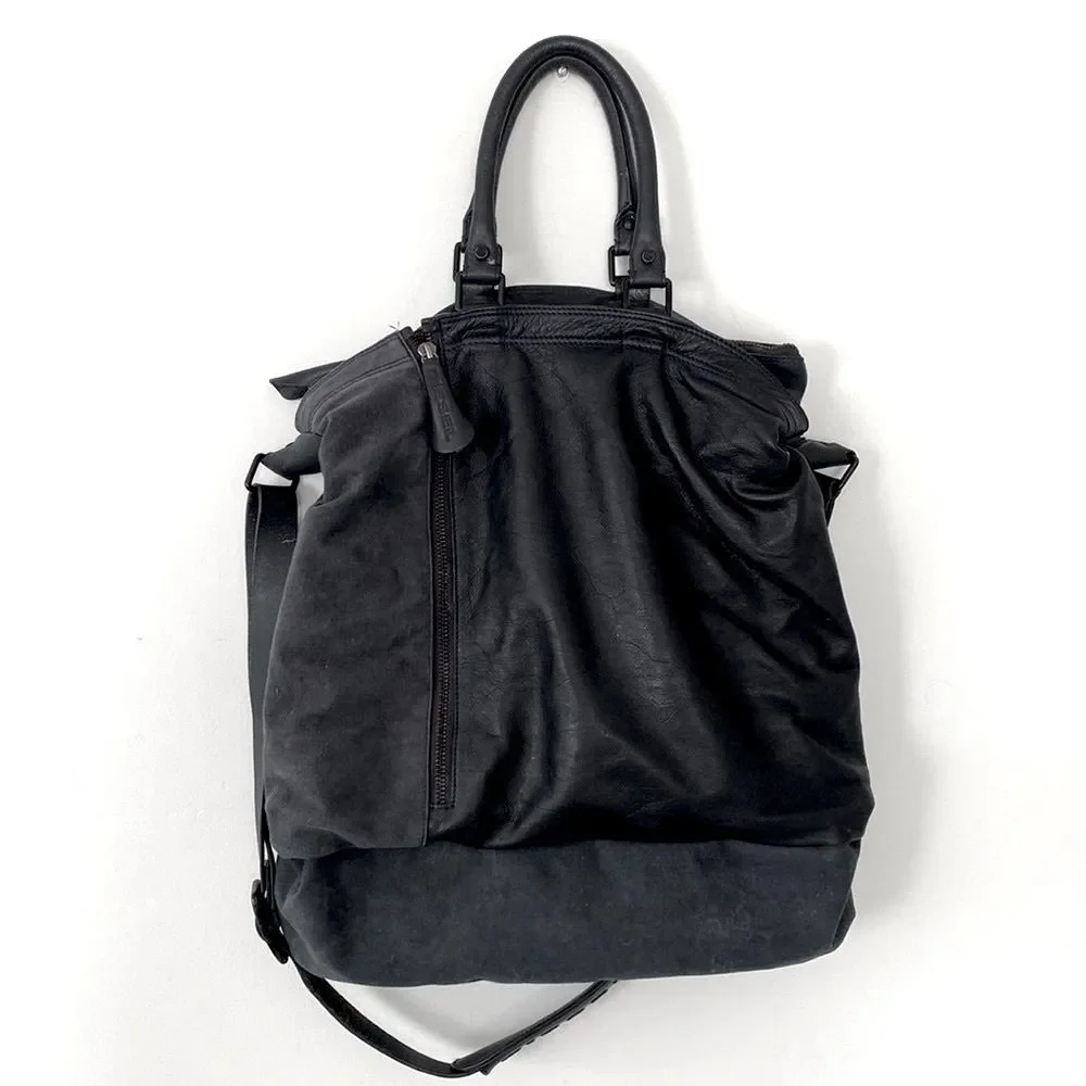 Rare VTG Diesel Dark Gray Leather and Canvas Large Bag Mixed Media Urban Street